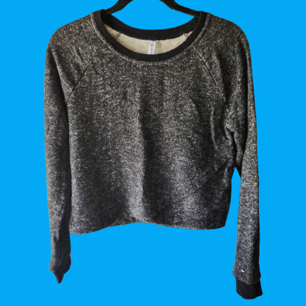Fabletics Keeva French Terry Sweatshirt Gray Speckled Cropped Pullover Womens M